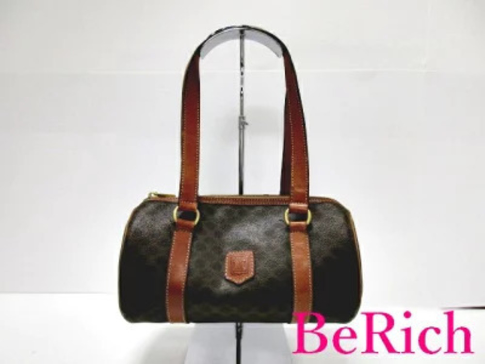 Celine Macadam Leather Blazon Shoulder Bag Cylindrical Round Handbag